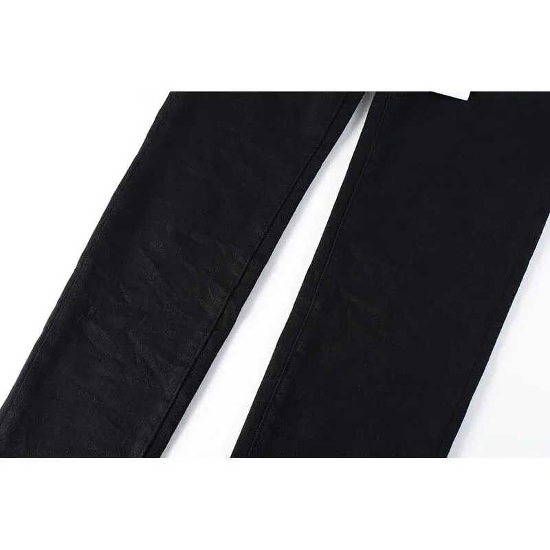Men's Black Coated Slim Tapered Jeans Vintage Washed Slight Stretch Button Fly High Street Style — image 5