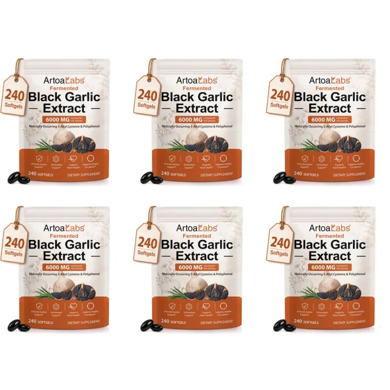 Fermented Black Garlic Extract Softgels 6000mg Equivalent Supplement for Daily Wellness Antioxidant Immune Support 240 Softgels