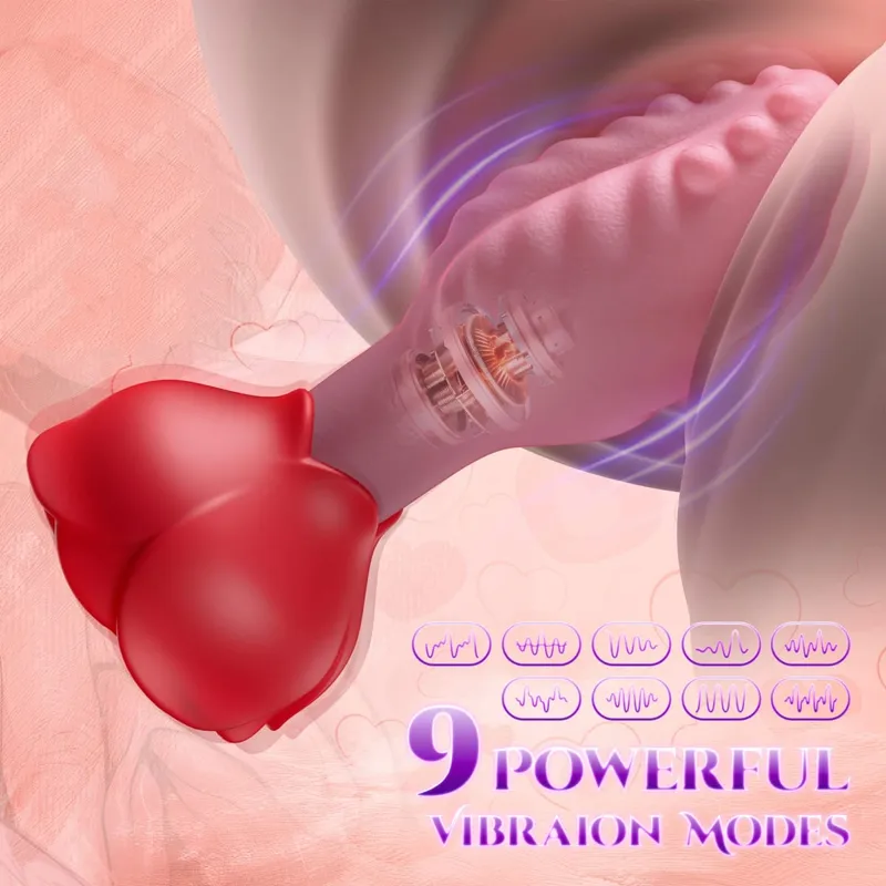 Remote Control 360° Rotation Wiggle Tongue Vibrator Rose Butt Plug for Men Prostate Massager Adults Sex Toys for Women Men Gay