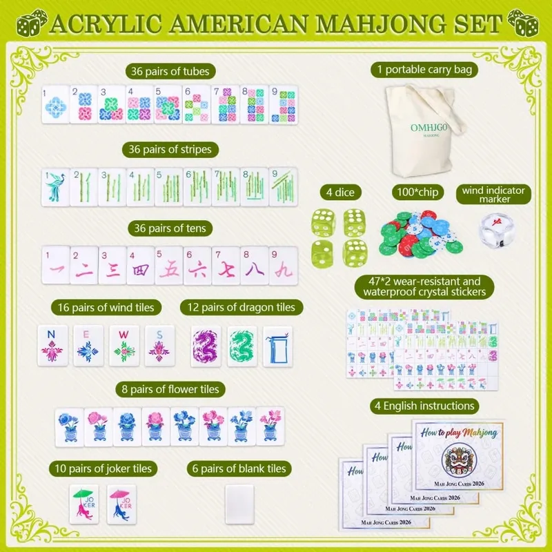 4-Layer Acrylic American Mahjong Set Luxury Engraved Mahjong Tiles Light Green Travel Mah Jongg Sets for Adult Party Board Games