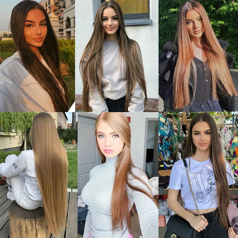 Synthetic Super Long Straight 5 Clip In Hair Extensions 32Inch One Piece Hairpiece for Women Multiple Colors Hair Extensions
