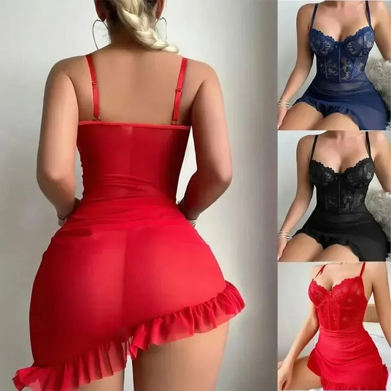 Women's Lace See Through Underwire Bra Set Sensual Intimate Nightdress Pajamas for Nightwear & Special Occasions — image 5