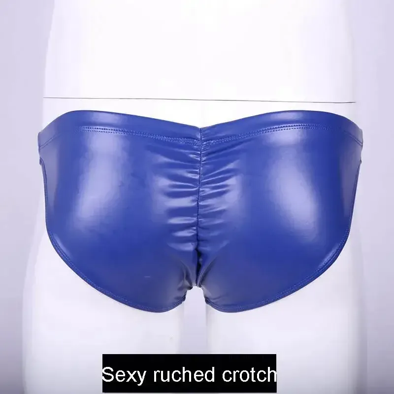 Oil Glossy Swimming Briefs PU Lather Elastic Low-rise Buttocks-Lifting Slip Bikini Shirring Crotch Seam Underwear Bathing Shorts — image 7