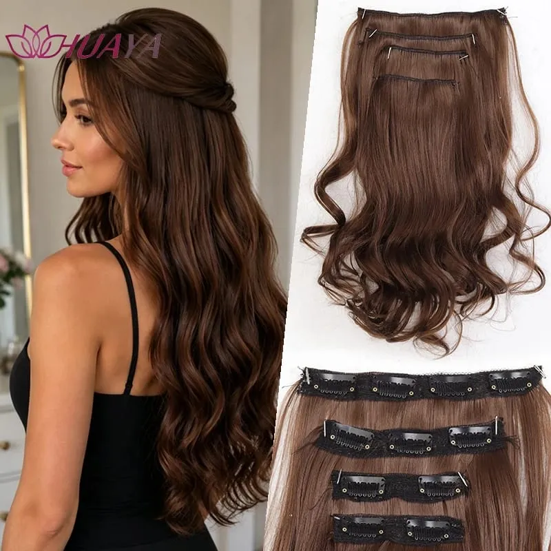 4‑Pcs Clip‑in Synthetic Hair Extensions Long Wavy Curly Heat‑Resistant Hair Pieces for Daily and Party Wear — image 9