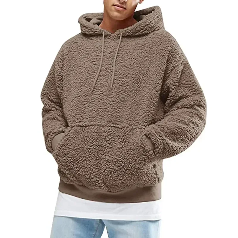 2026 Autumn Winter Men's Tops Plush Hooded Sweater Fashion Solid Warm Hoodies Y2K Streetwear in Hooded Sweatshirts Mens Clothes — image 10