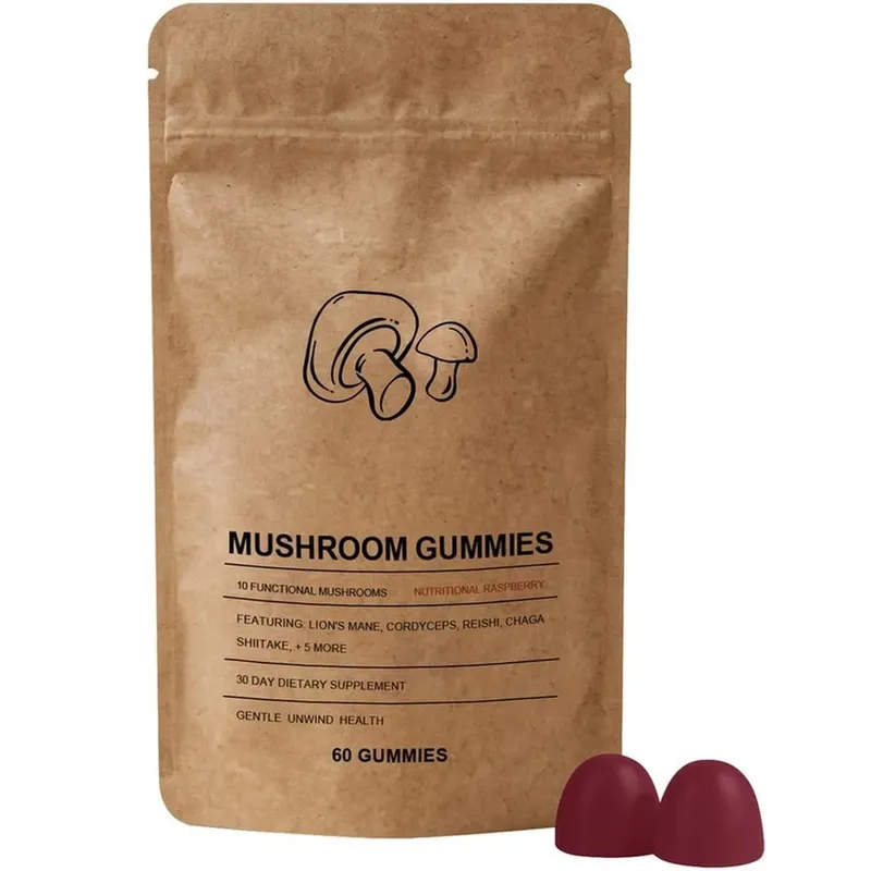 Mushroom Gut Health Gummies with Vitamin C B6 D3 and 8 Mushroom Extracts for Mental Clarity & Immune Support 60 Gummies