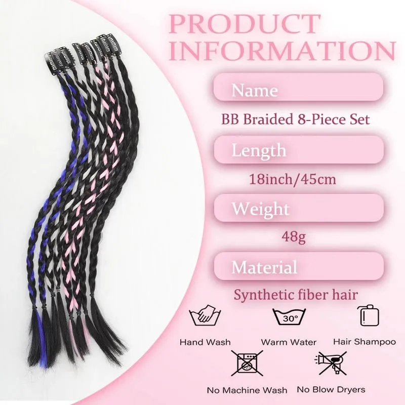 A card of sweet cool girl's boxing braid wig ponytail mini Fried Dough Twists braid color ear dye pigtail 8 pieces — image 3