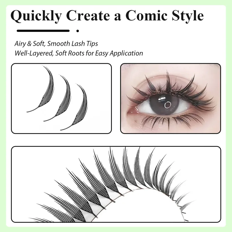 Comic Spire Manga Lash Clusters 3D Feather Anime Lashes Premade Fan Individual Eyelash Extensions Natural For Eye Makeup — image 5
