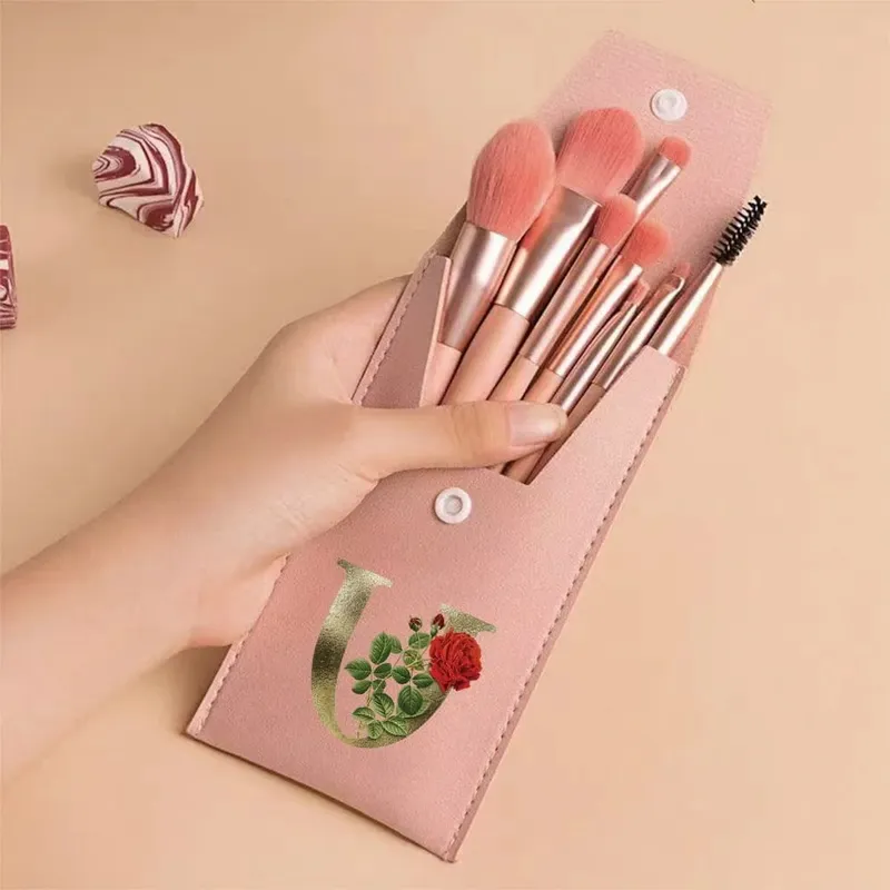 Beginners Makeup Brushes Set - Soft Fluffy Brushes For Face & Eye With PU Bag Ideal For Makeup Artists Golden Flower Pattern — image 26