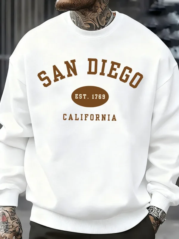 San Diego California Letter Printed Men Pullover Sweatshirts Soft Fleece Sweatshirt Crewneck Casual Clothes Oversized Streetwear — image 12