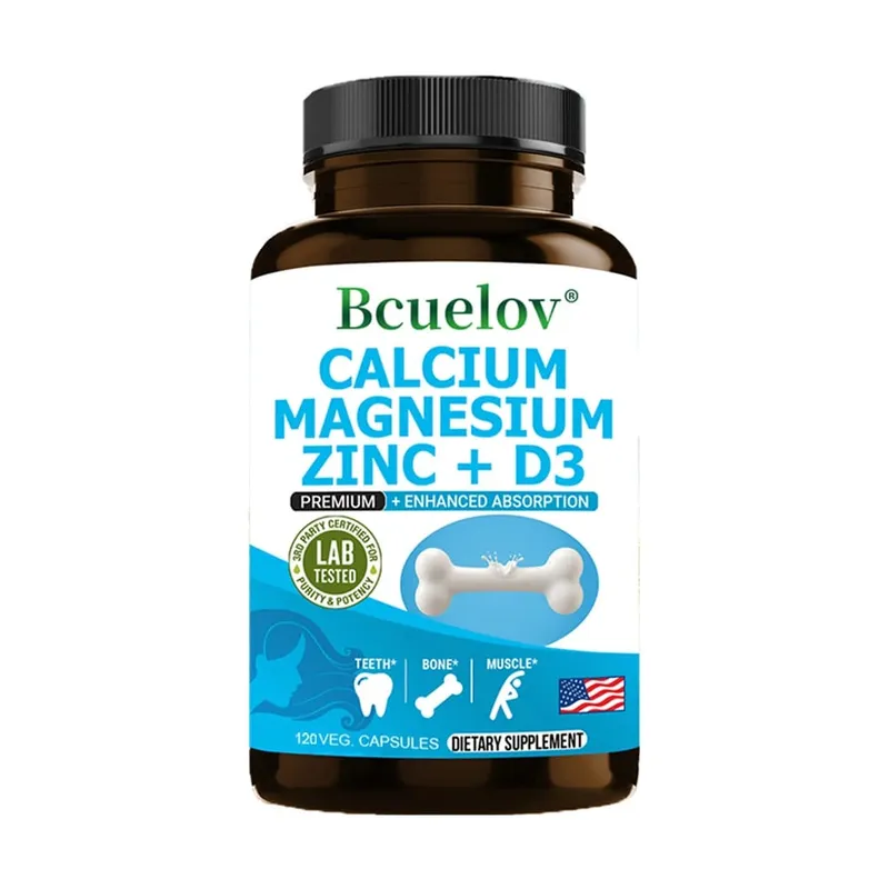 Bcuelov Cálcio Magnésio Zinco Suplemento de Vitamina D3 - Ossos Dentes Músculos Nervos Metabolismo Síntese de Proteínas Sistema Imunológico