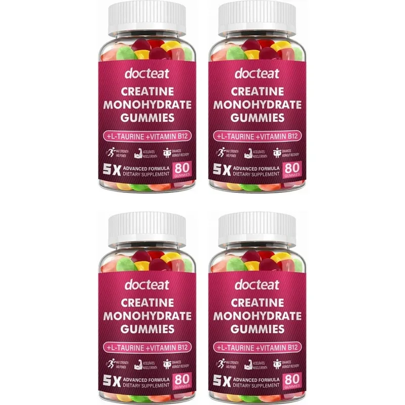 Docteat Creatine Monohydrate Gummies for Muscle Builder Energy Boost Muscle Recovery Stamina Bone Health Support 80 Count