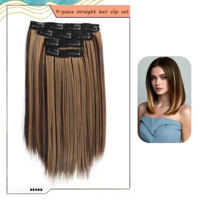14"Synthetic Thick Clip‑in Hair Extensions 4Pcs Invisible Natural Straight Soft Easy Install For Women Girls Wedding Party Daily
