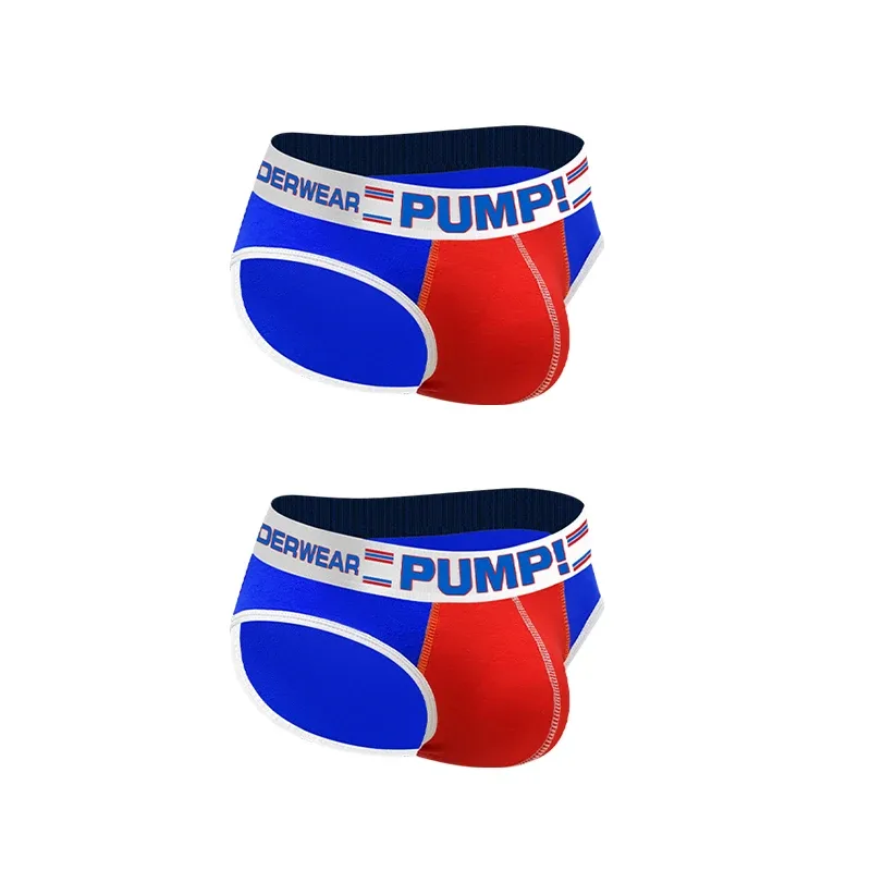 Men's Cotton Color Block Briefs, Pump! Logo Wide Waistband Low Rise Sexy 3D Convex Pouch Underwear — image 27