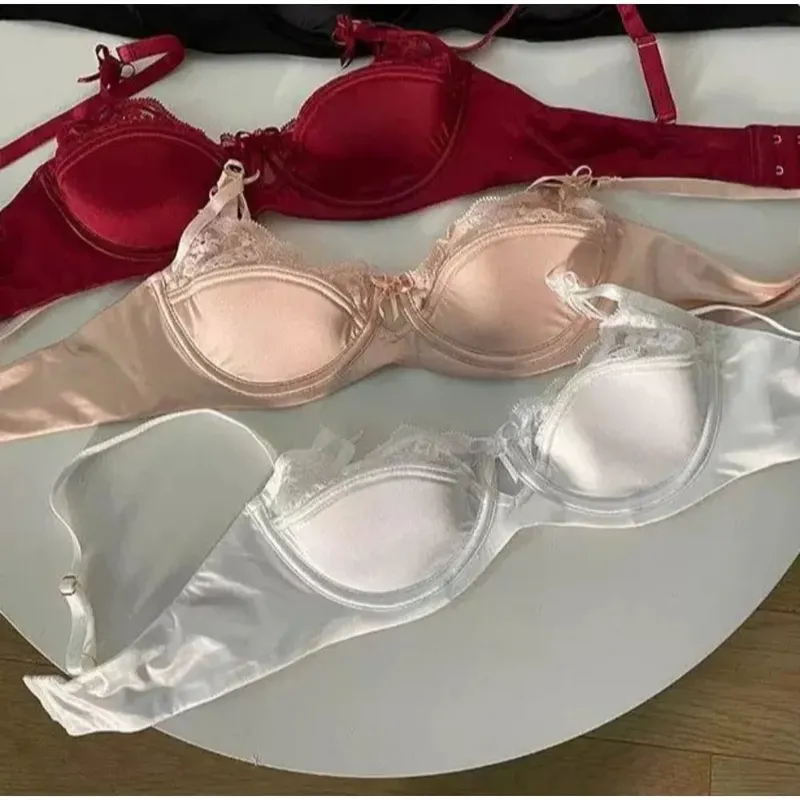 Women Bridal Red Bra Set Thin Minimizer Big Bust French Half Cup Sexy Lace Lingerie Underwear For Holiday Wedding — image 6