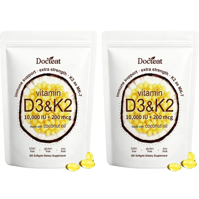 Docteat Vitamin D3 & K2 Softgels with Immune Support and Bone Health Coconut Oil GMO Free Gluten Free Soy Free 300 Softgels — image 8
