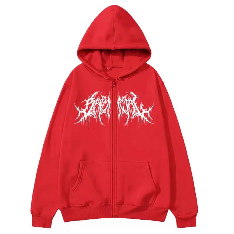 Y2K Zipper Hoodie Men's Trendy Printed Hip Hop Style Gothic 2026 Autumn/Winter Warm Long Sleeve Sweatshirt — image 2