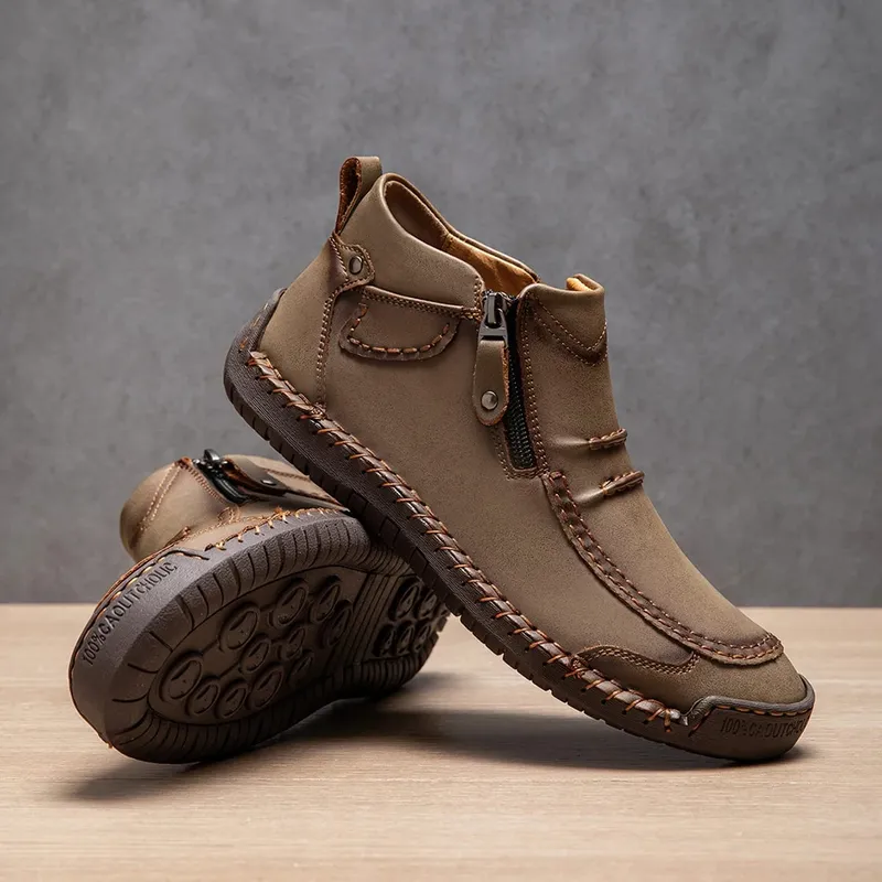New Autumn Handmade Leather Men Boots Outdoor Design Sneakers Man Breathable Casual Leather Shoes Men Ankle Boots Fall Plus Size