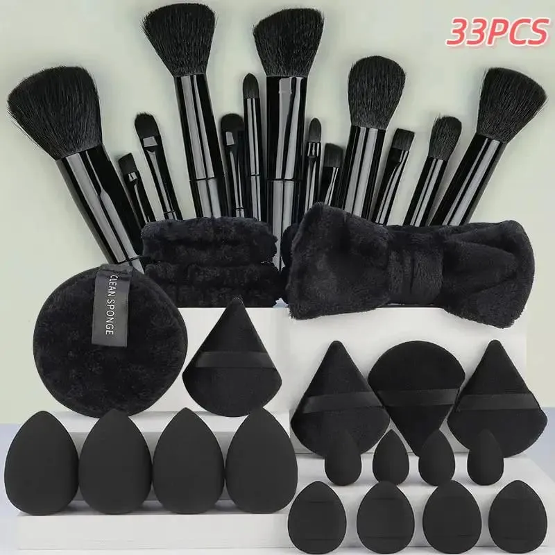 20/33Pcs Makeup Tool Kit Full Set with Makeup Puffs Brushes Beauty Sponges for Make‑up & Makeup Removal