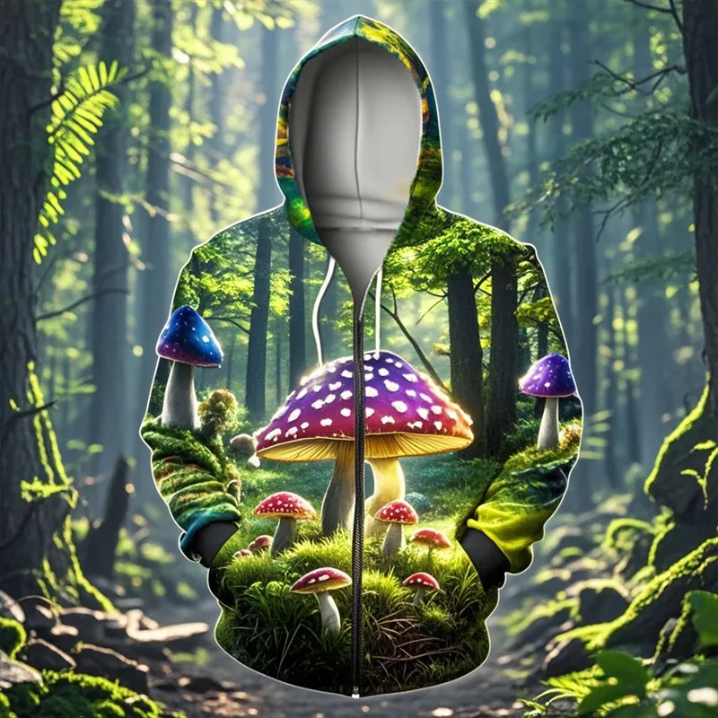 Mushroom 3D Print Zipper Hoodie Men Women Casual Fashion Hooded Sweatshirts Male Oversized Tracksuit Hoodies Man Coat Clothing — image 23