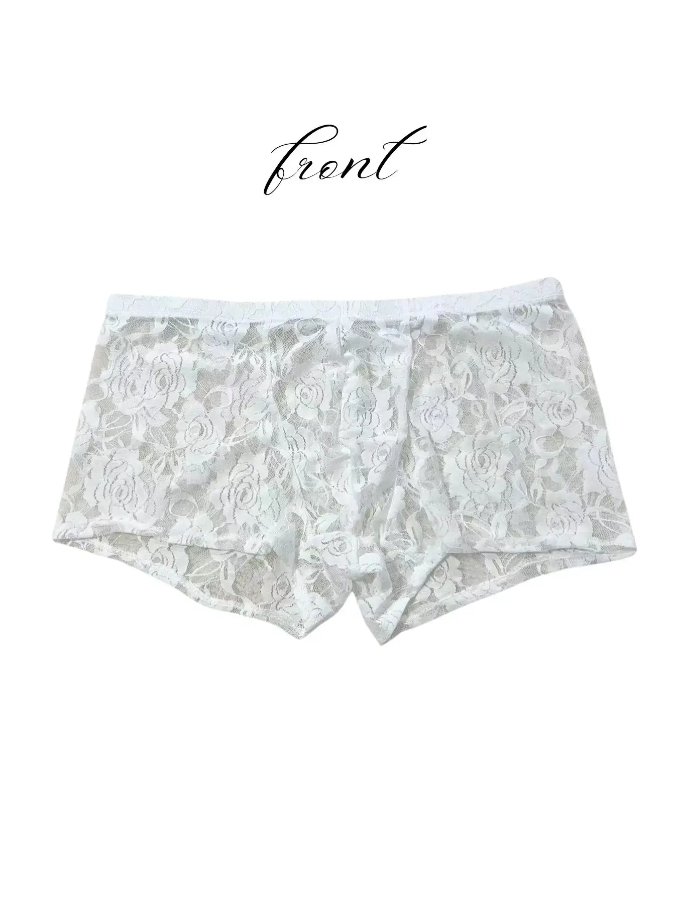 1 pièce de broderie en dentelle sexy pour hommes, nouveau design, sous-vêtements à coin plat en dentelle transparente à haute élasticité, sexy, soie glacée 3256811662670417