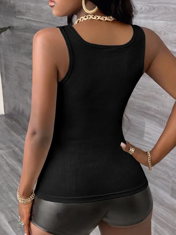 Women's Mock Half-Zip Tank Top Ribbed Solid Color Sleeveless Cami Top Fashion Soft Casual Sports Vest Top — image 2