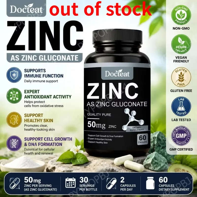 Docteat Zinc As Zinc Gluconate Capsules 50 Mg Zinc Per Serving Immune Support Antioxidant Activity Healthy Skin 60 Capsules — image 2