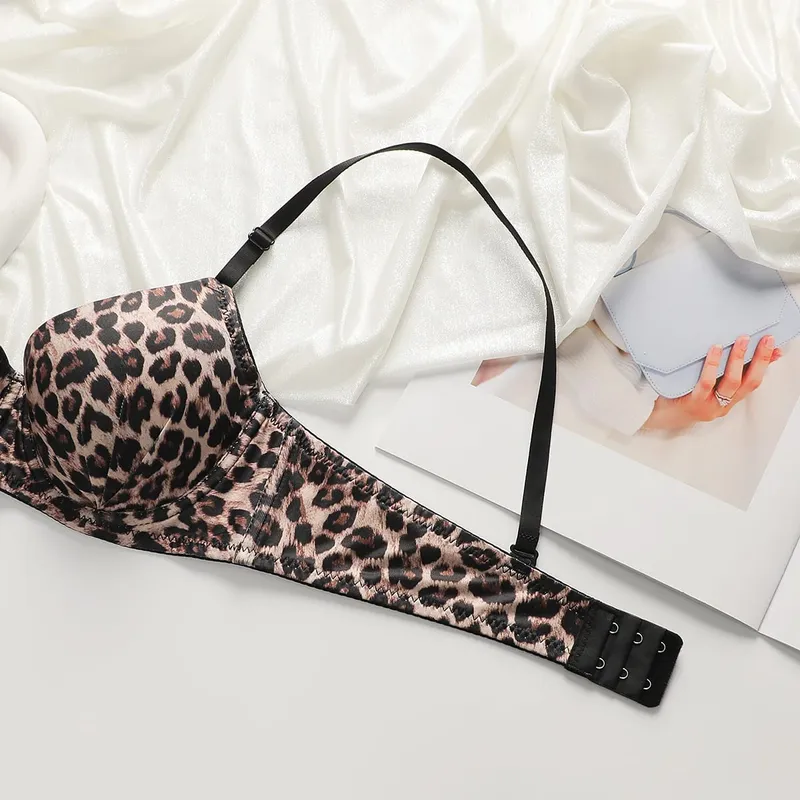 New leopard print European and American 3/4 cup lingerie paired with thong sexy women's underwear set push up bra B2087 — image 4