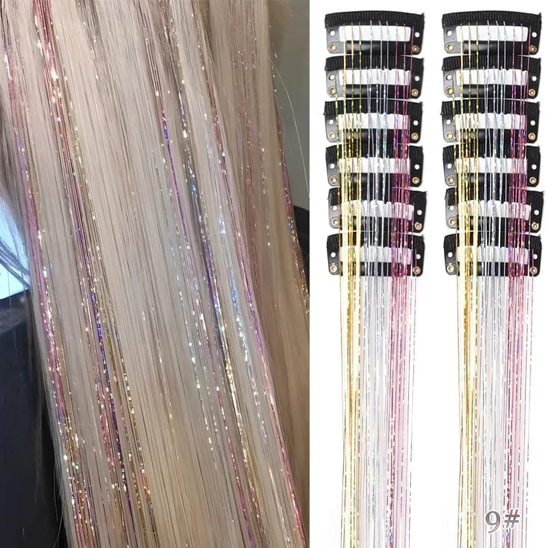 12pcs Per Pack of BB Hair Clips Shiny Metallic Hair Extensions with Clips Fairy Hair Sparkling Hair Accessories for Women. — image 9