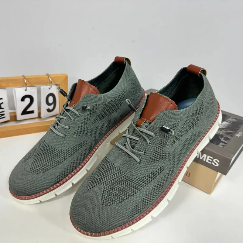 Men Knit Mesh Casual Sneakers Lightweight Lace Up Walking Shoes Flexible Non Slip Soft Breathable Big Size Male Outdoor Footwear — image 5