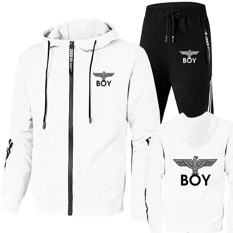 2026BOY Mini Eagle Logo Casual Hooded Sports Set Men's Women's Two-Piece Set Drawstring Pants Streetwear Comfortable Fitness Out