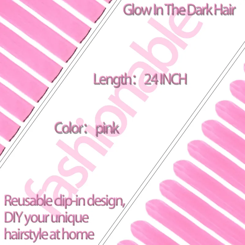 Glow In The Dark Clip‑In Hair Extensions 24 Inch Synthetic Peekaboo Highlight Hairpieces For Festival Halloween Party — image 3