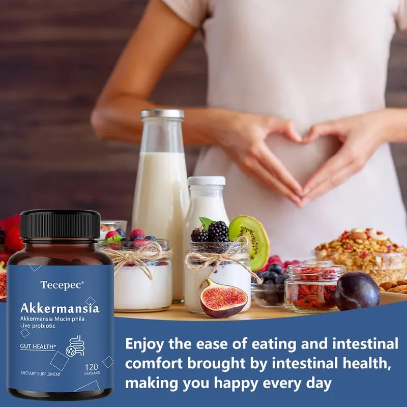 Akkermansia Muciniphila Probiotic Capsules 100MAFU - Prebiotic Inulin Supports Gut Lining Digestion & Intestinal Flora Balance