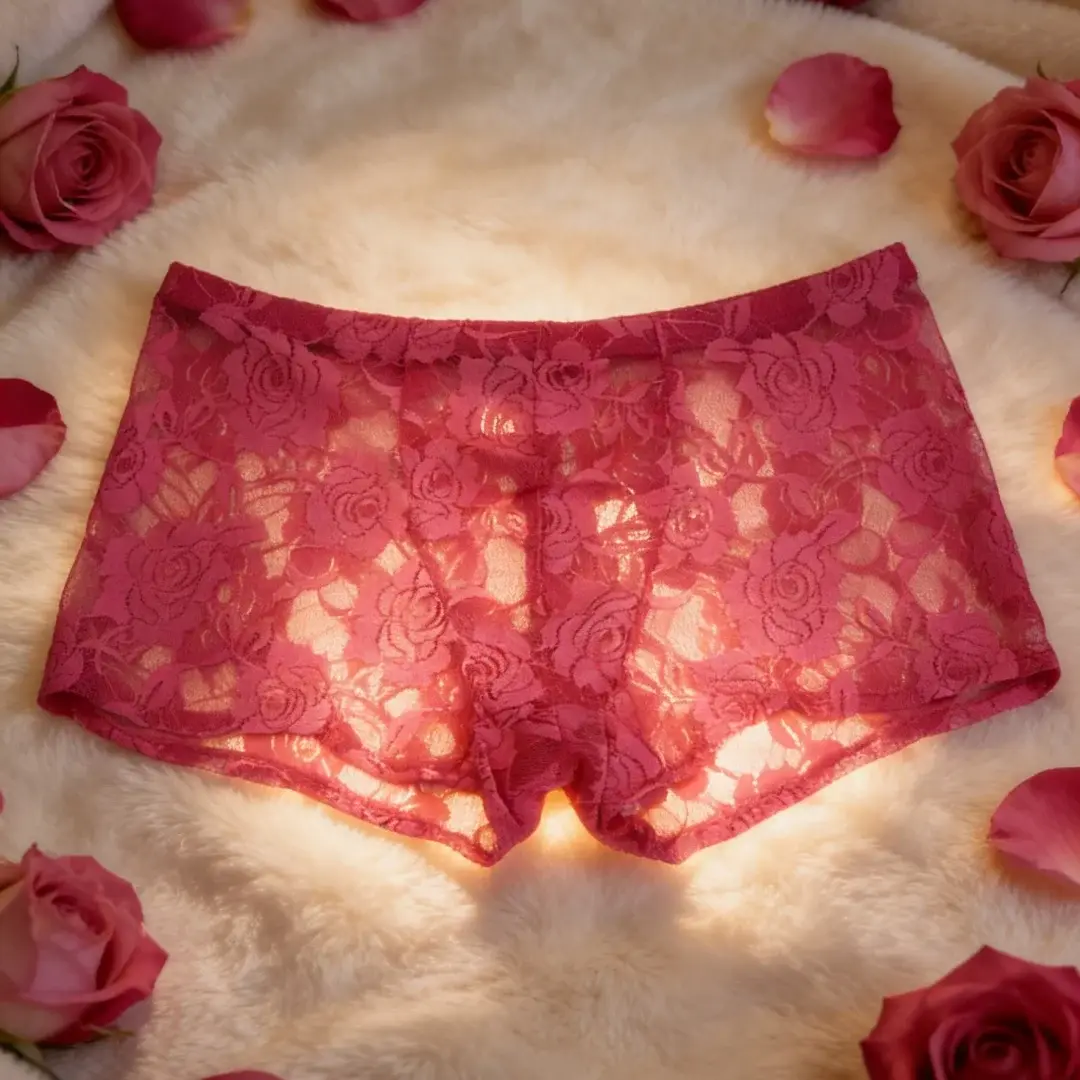1 pièce de broderie en dentelle sexy pour hommes, nouveau design, sous-vêtements à coin plat en dentelle transparente à haute élasticité, sexy, soie glacée 3256811662670417