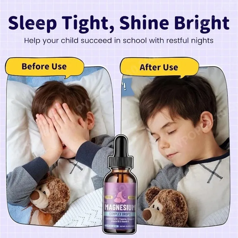 Magnesiumglycinat-Flüssigkeitstropfen für Kinder mit L-Theanin, Omega-3, Vitamin B6, D3 zur Schlafentspannung, 2 Fl Oz, Erdbeergeschmack