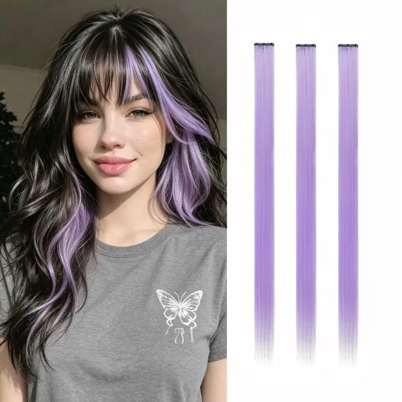 Synthetic 1-6pc Colored Hair Extensions Clip in Colorful Hair Extensions Rainbow Hair Extensions for Women Girls Hair Extensions — image 29