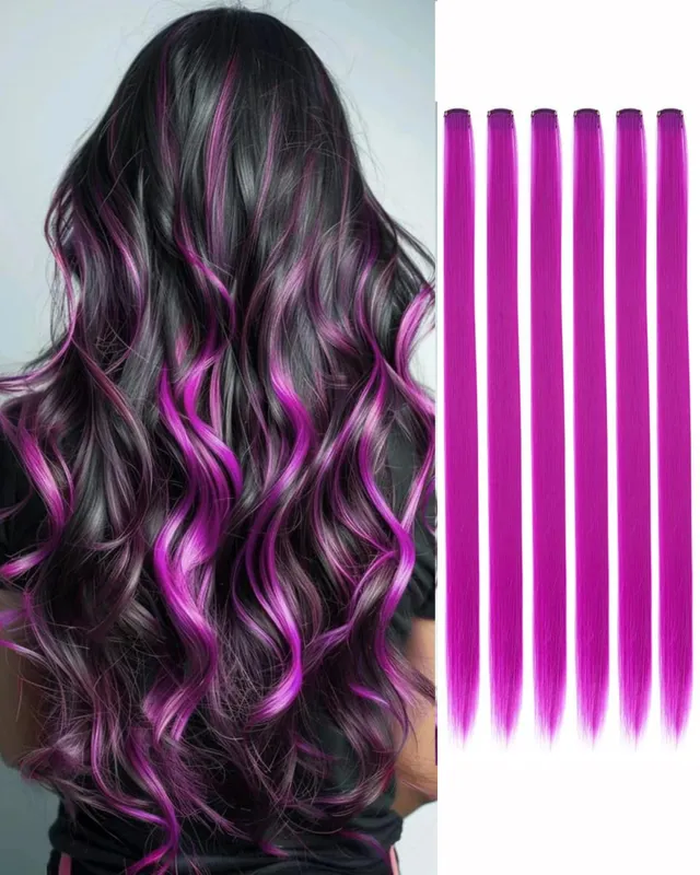 Synthetic 1-6pc Colored Hair Extensions Clip in Colorful Hair Extensions Rainbow Hair Extensions for Women Girls Hair Extensions — image 19