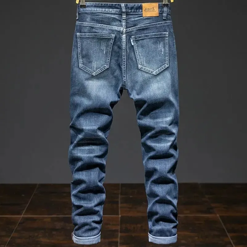 Splicing Elastic Malaking Sukat Loose Elastic Jeans Panlalaking Autumn Korean Trend Pantalon Panlalaking Harlan Denim na pantalong Panlalaking Bootcut Jeans