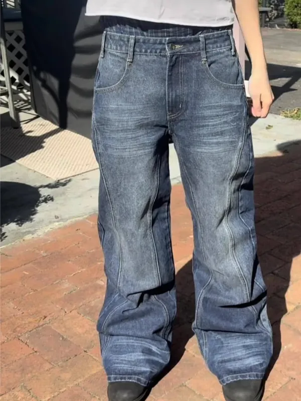 Mens Jeans Harajuku Vintage Streetwear Embroidery Hip Hop Denim Pants Washed Distressed Straight Leg Loose Fit Casual Unisex New — image 6
