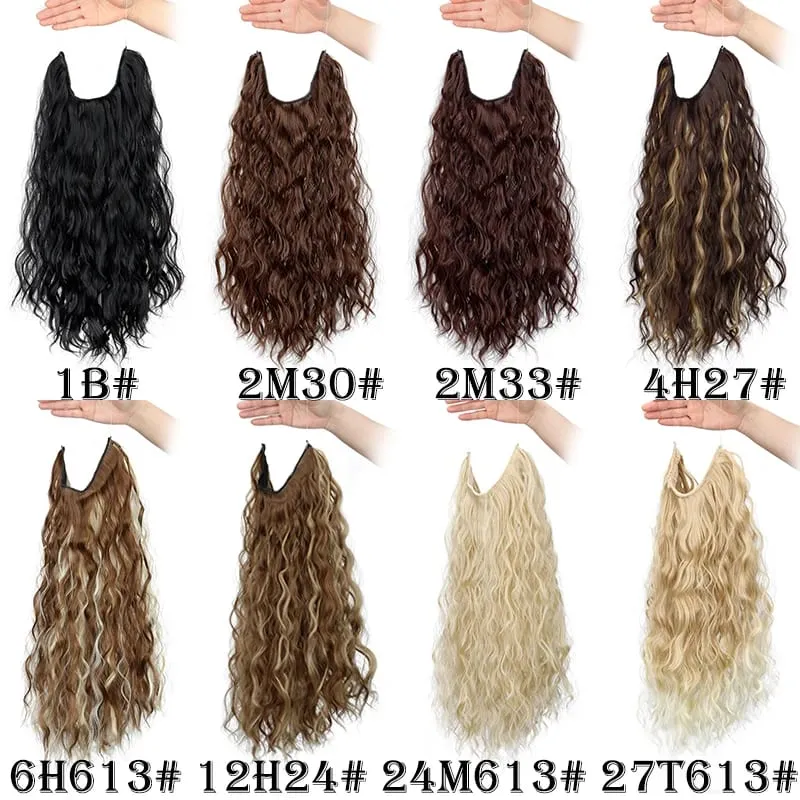 18Inch Synthetic Invisible Fish Line Hair Extensions Long Curly Wavy High Temperature Fiber Hairpiece for Women Daily Party — image 3