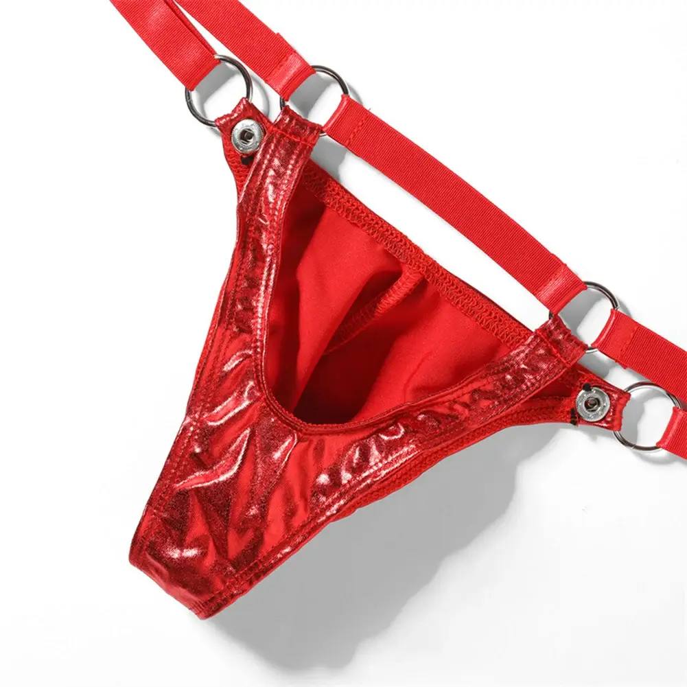 String en cuir verni pour hommes, 1 pièce, string Sexy, dos en V, anneau bas, poche bombée, Lingerie, sous-vêtements Gay Sissy, vêtements de club chauds