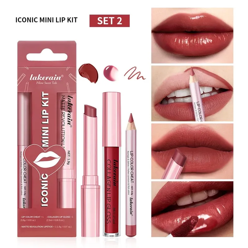 Conjunto de delineador labial + batom em 5 cores e mancha labial fácil coloração fosco kit batom batom vermelho de longa duração conjunto de maquiagem labial