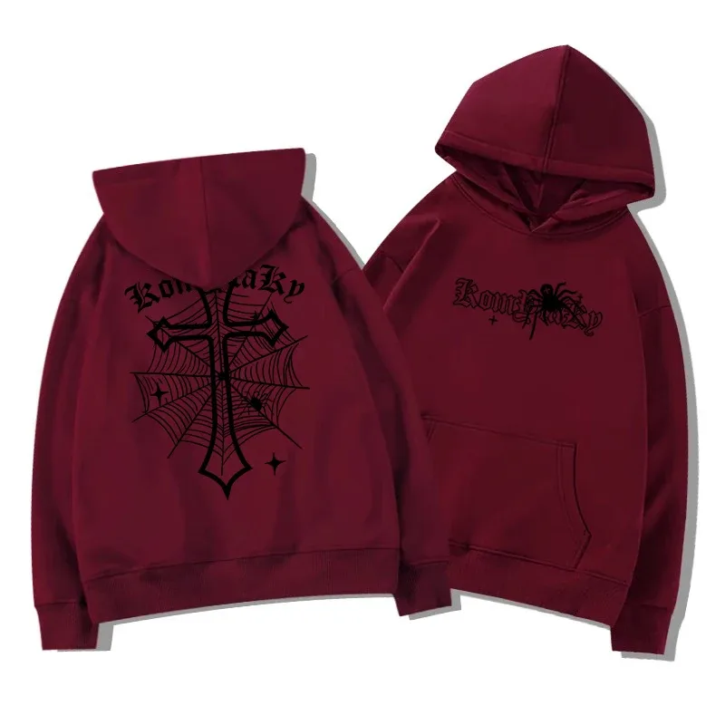 European American High Street Spider Cross Autumn Winter Fleece Warm Hooded Sweatshirt Casual Adult Men Versatile Soft Daily Use — image 3