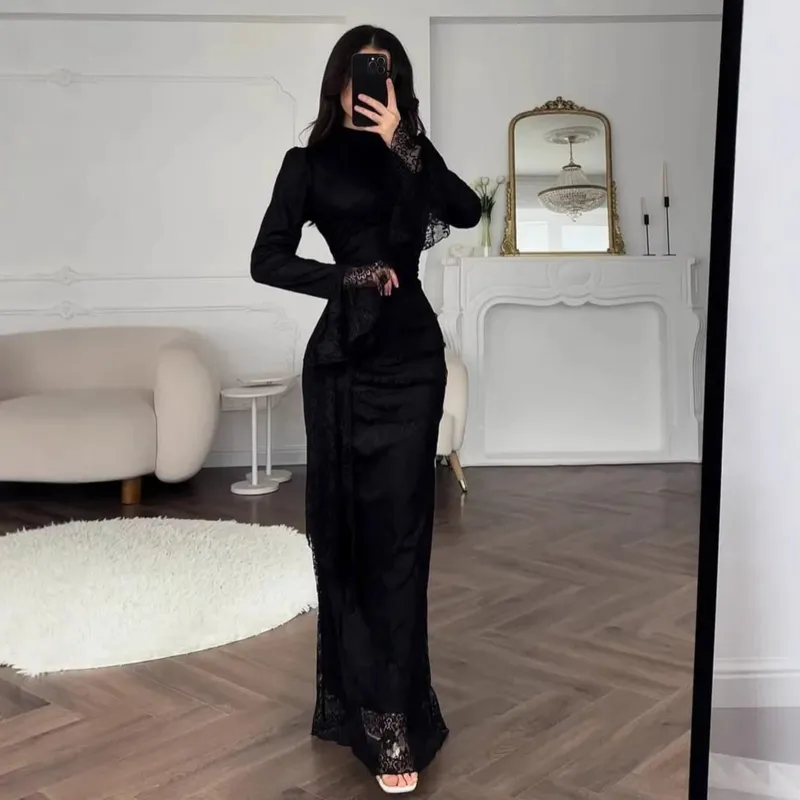 Women Lace Fitted Dresses Solid Evening Dress H Line Ankle Lenth Bell Sleeve Waist Cinch Slim Fit Party Sexy Elegant 2026 Summer — image 8