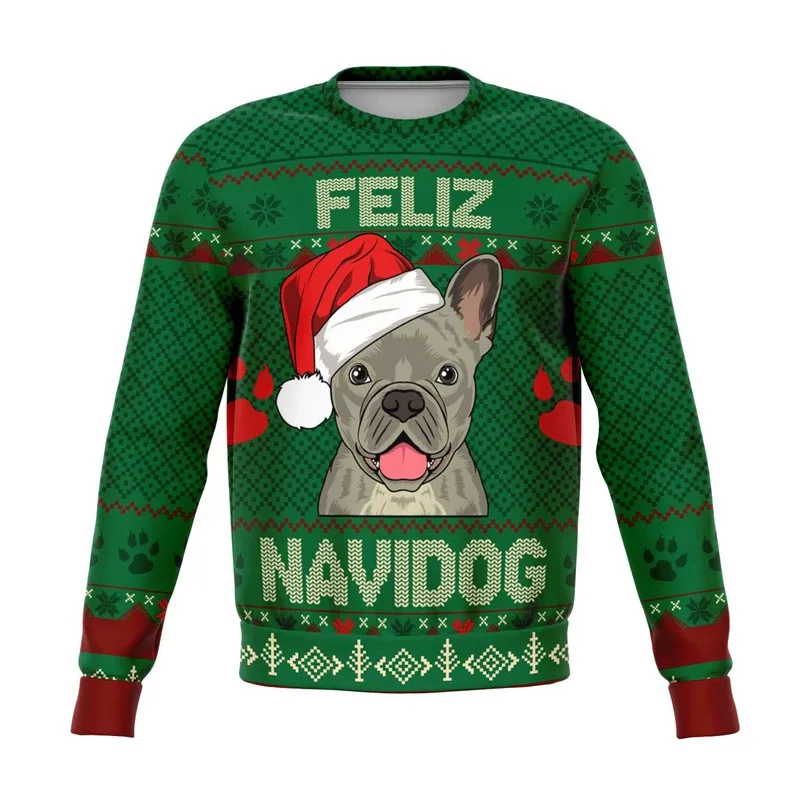 Colorful Dog Cat Pattern Ugly Christmas Sweater For Men 2026 New Year Festival Hoodie Women Merry Christmas Crew Neck Sweatshirt — image 21