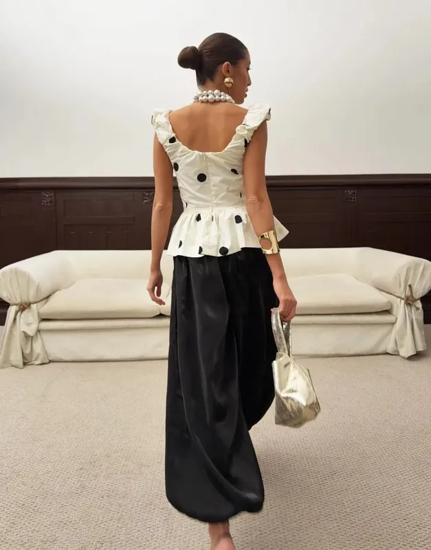 Slim Deep V Neck Polka Dot Tank Top Off-shoulder Ruffled Sleeveless Silk Vest Backless Lace Camis Female — image 9