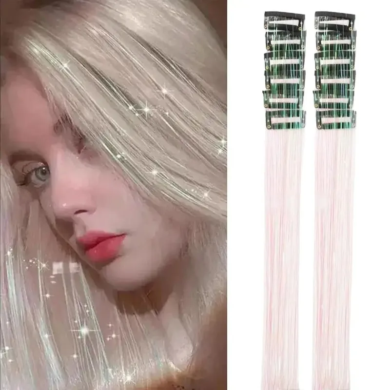 12Pcs Hair Tinsel Clip Glitter Tinsel Hair Extensions Synthetic Clip In Sparkle Music Girl Women Festival Party Hair Accessories