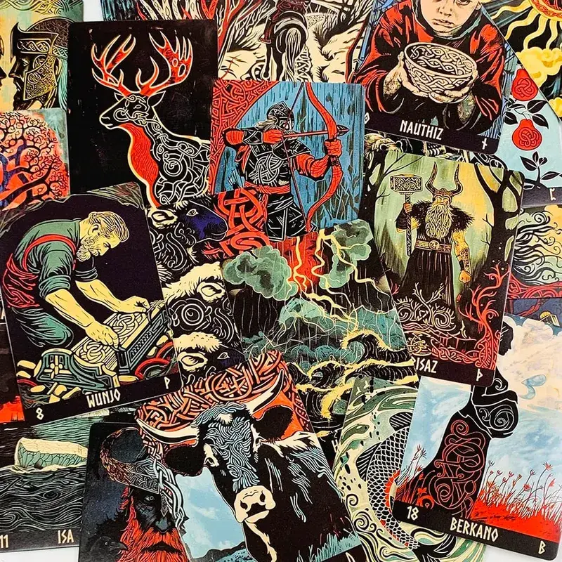 10*7CM Norwegian Woodcut Runes Oracle Deck A 24 Cards Deck English Version The Elder Futhark Runes Oracle Deck Divination & Gift — image 5