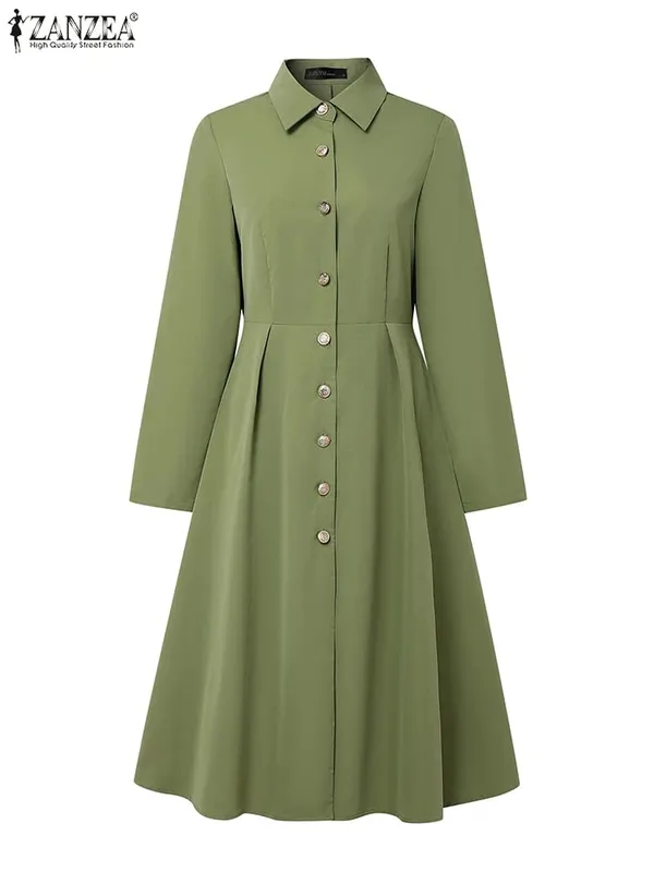 Stylish Autumn Overalls Dress ZANZEA Women Fashion Shirt Dress 2025 Elegant Long Sleeve Dresses High Waist OL Work Sundress Robe — image 4