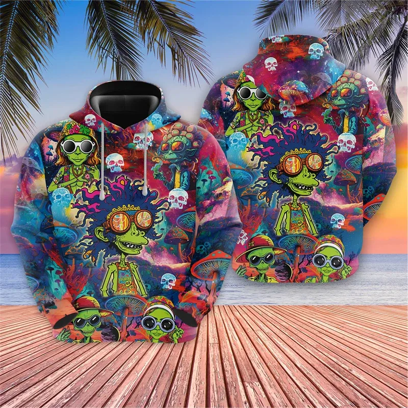 Harajuku Fashion Alien Graphic Sweatshirts Trippy Mushroom Y2k Hoodies For Men Clothes Cartoon Boy Pullovers Hip Hop UFO Hoody — image 6